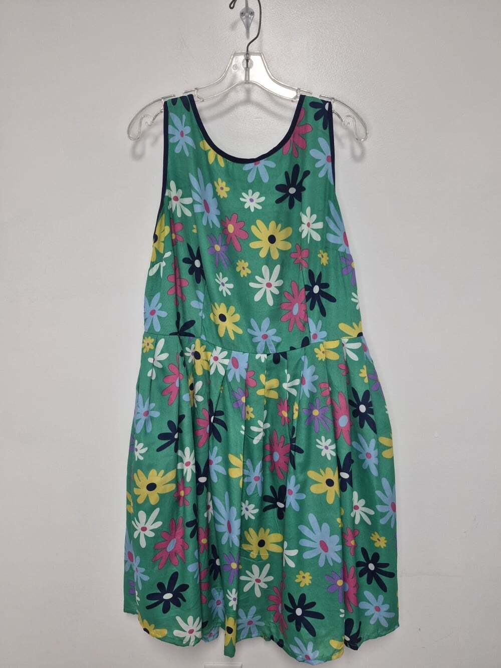 eShakti Colorful Daisy Print Pleated Skater Dress sz 2X